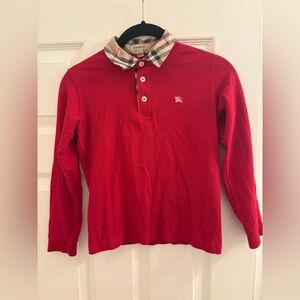 Burberry Kids Polo Shirt in Red with Check Collar